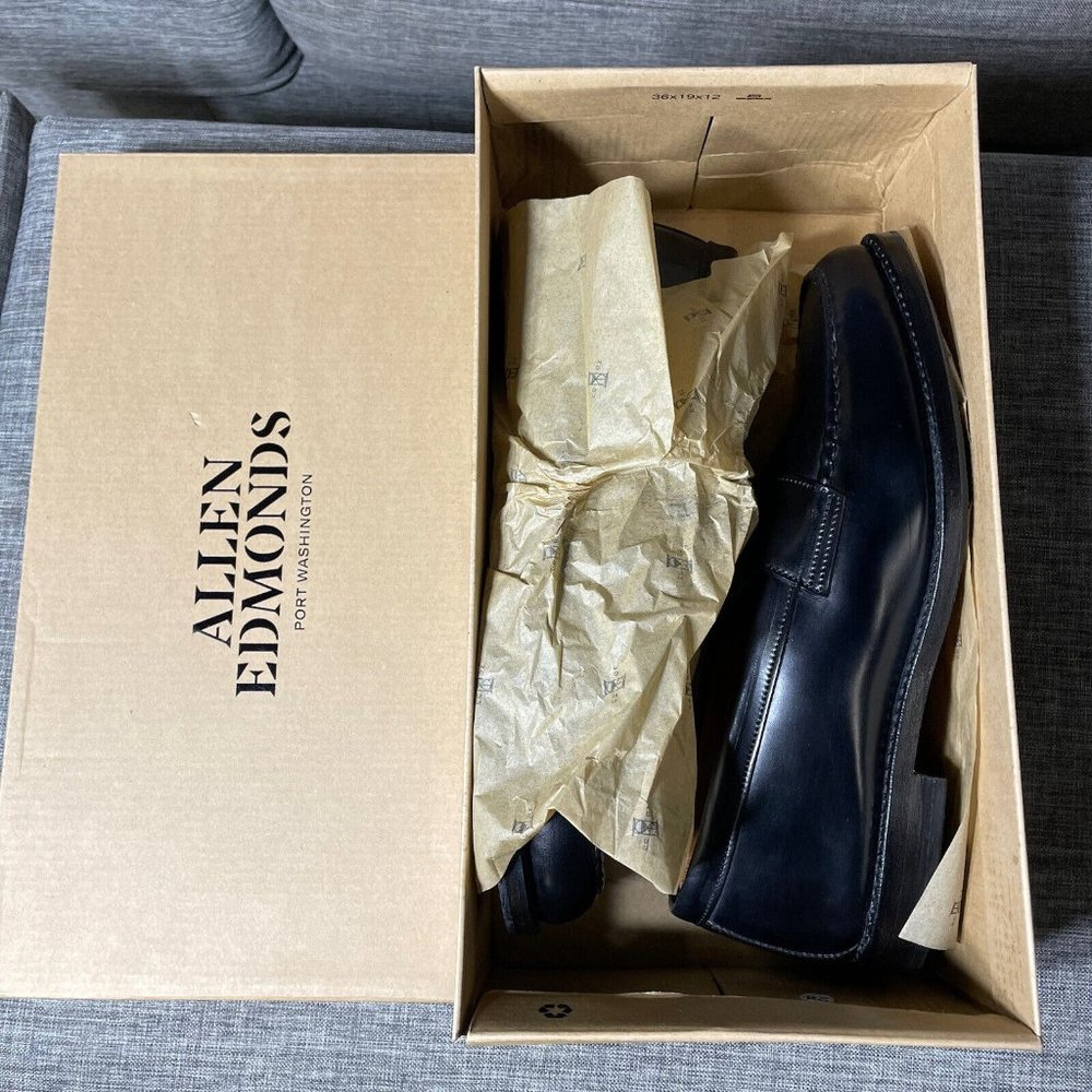 NIB ALLEN EDMONDS SHELL CORDOVAN PATRIOT Black Penny Loafers 10 3E EEE 4916